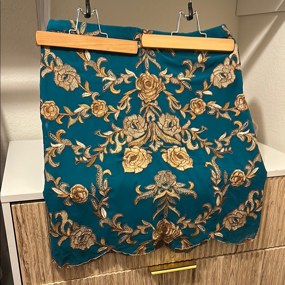 Yoana Baraschi Blue and Gold Mini Pencil Skirt Cocktail
